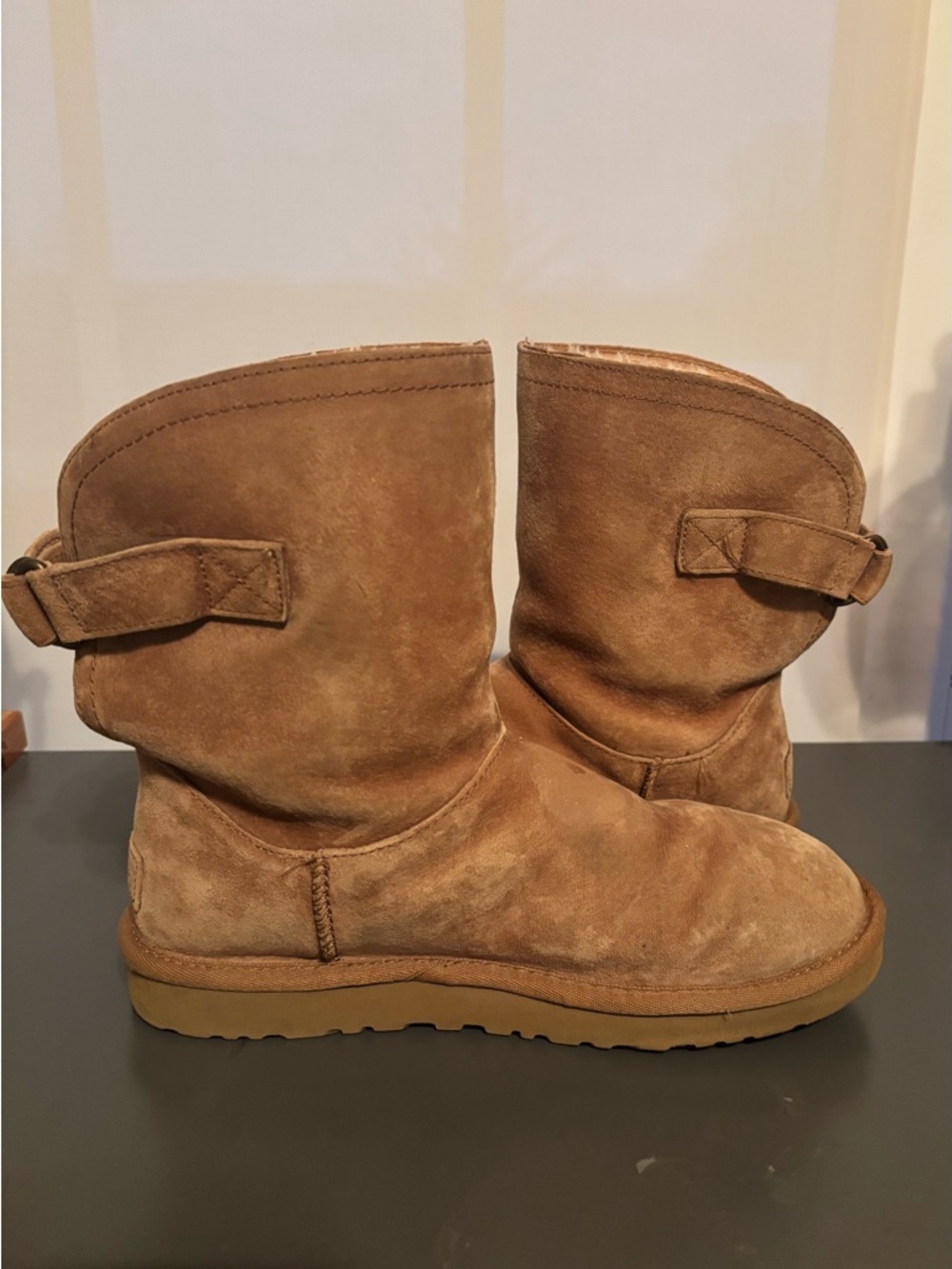UGG Remora Buckle Chestnut Suede Short Ankle Boots